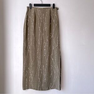 Vintage 90s Green Polka Dot Side Slit Maxi Skirt S